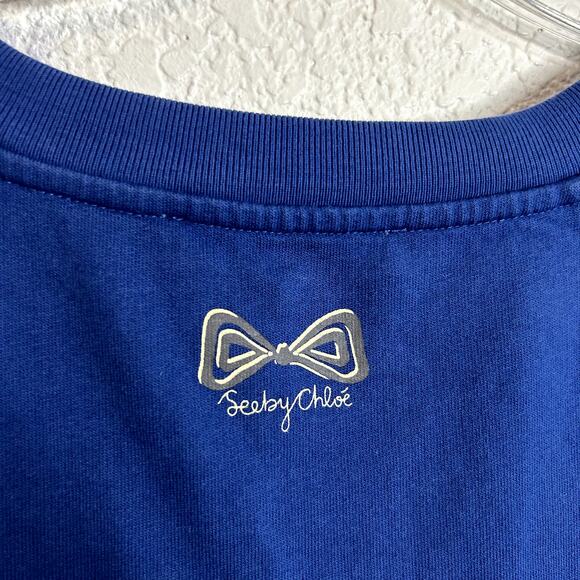 See by Chloe Sweatshirt Dress Pockets Bottom Pleat Womens Size 2 Blue Bow - Picture 6 of 8